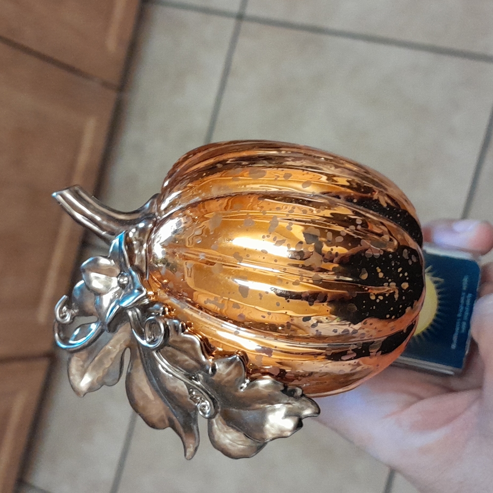 Faux mercury glass pumpkin plug in